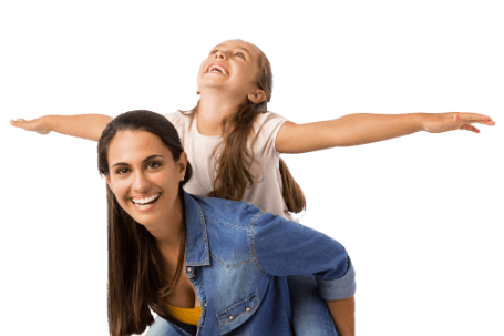 Woman and her daughter playing together.