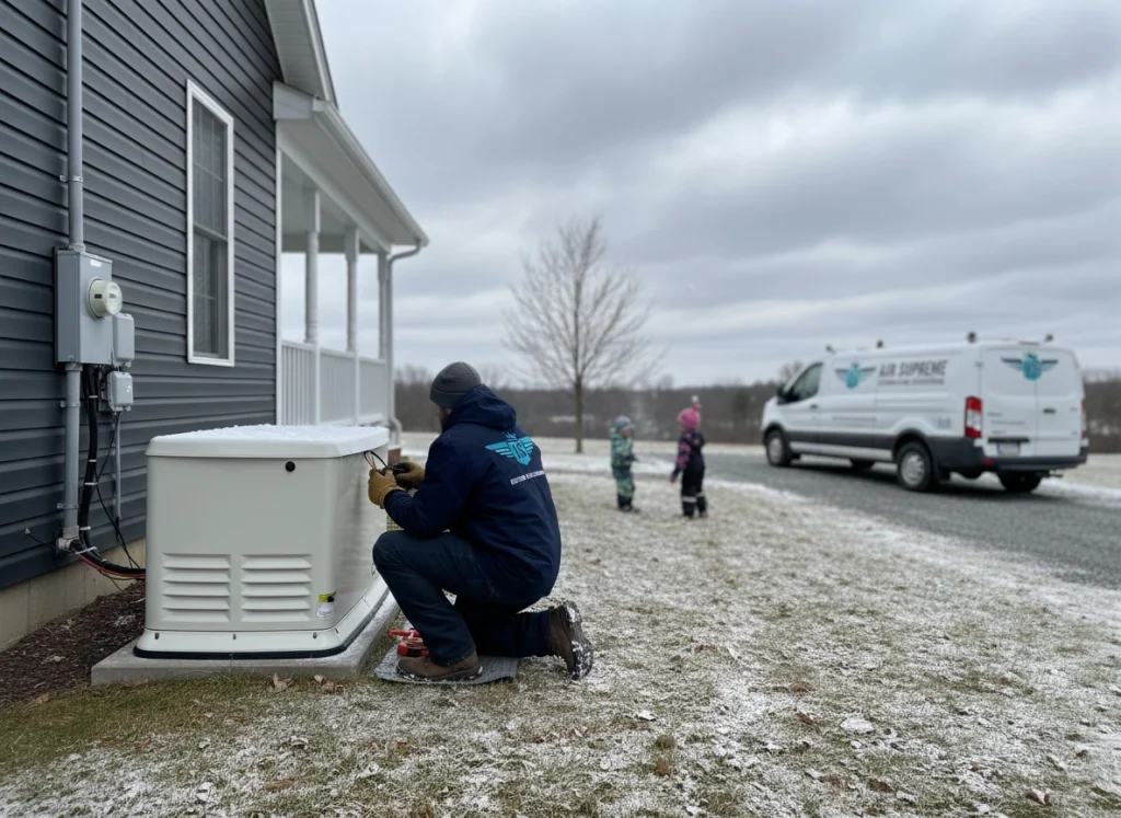 Air supreme electrician servicing a whole home generator